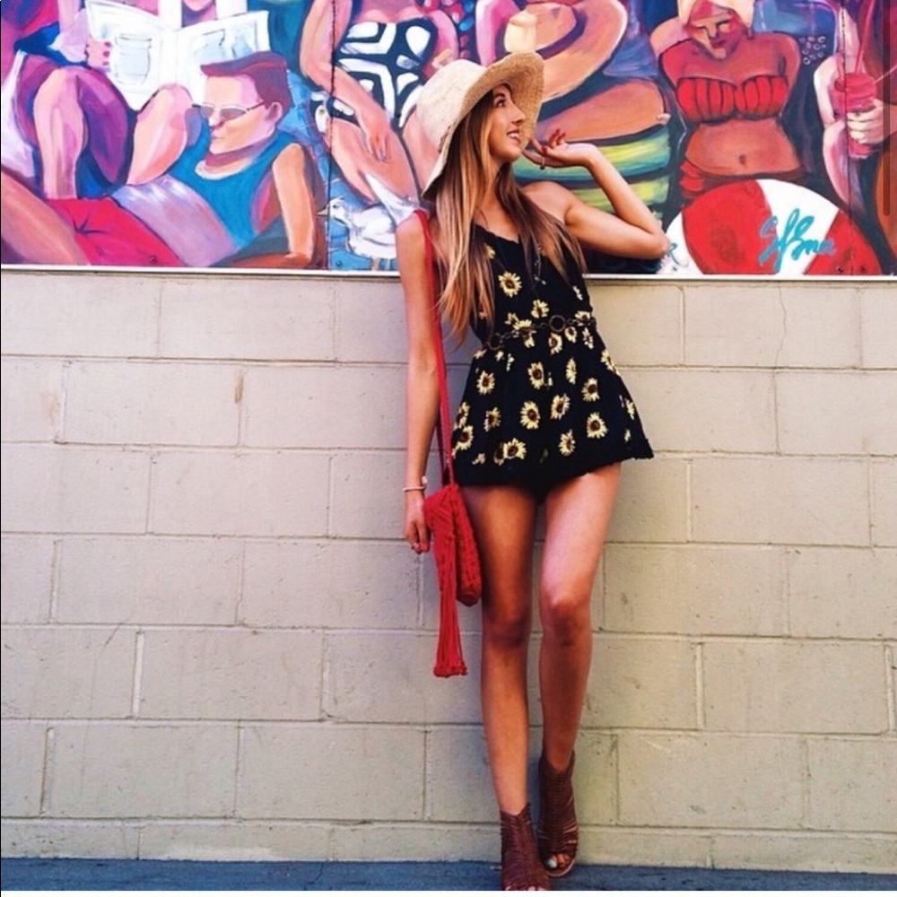 LF Sunflower Romper with Lace Trim